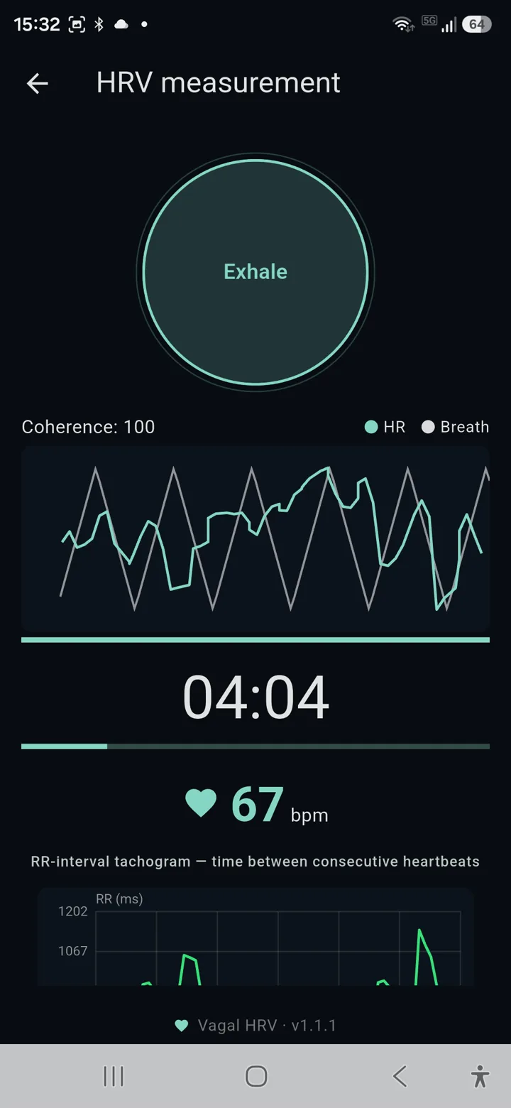 Guided breathing with the coherence circle and paced inhale and exhale