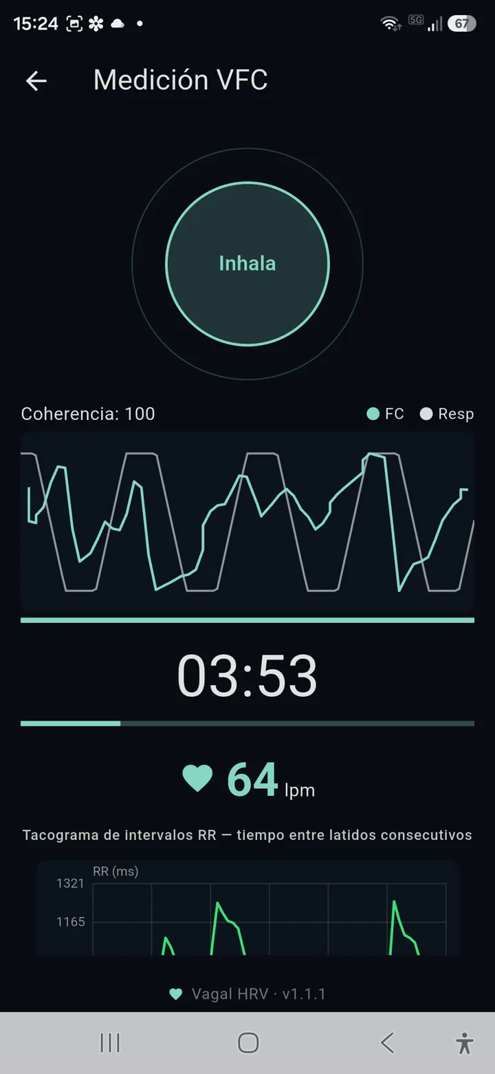 Respiración guiada con el círculo de coherencia y ritmo de inhalar y exhalar
