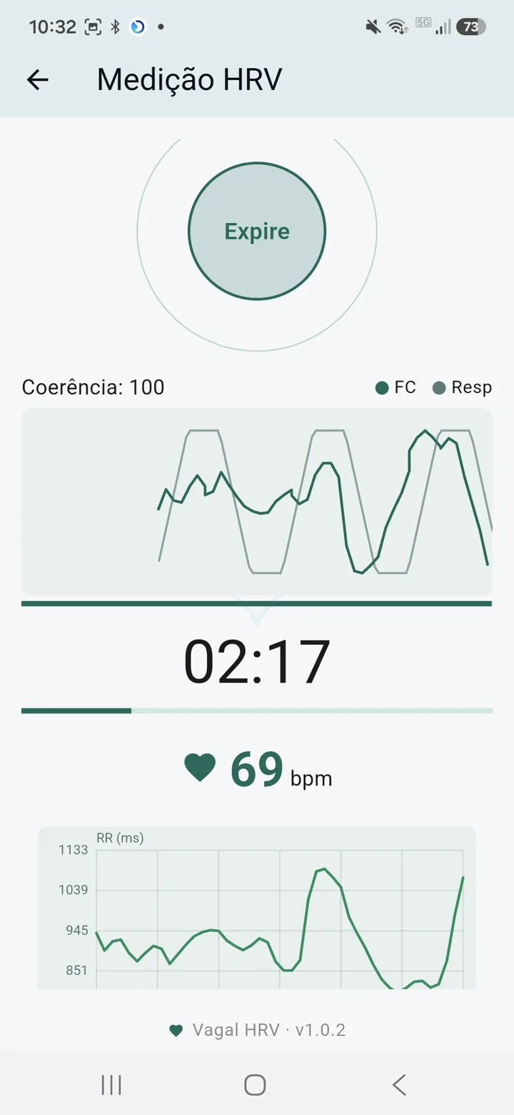 Respiração guiada com o círculo de coerência e ritmo de inspirar e expirar