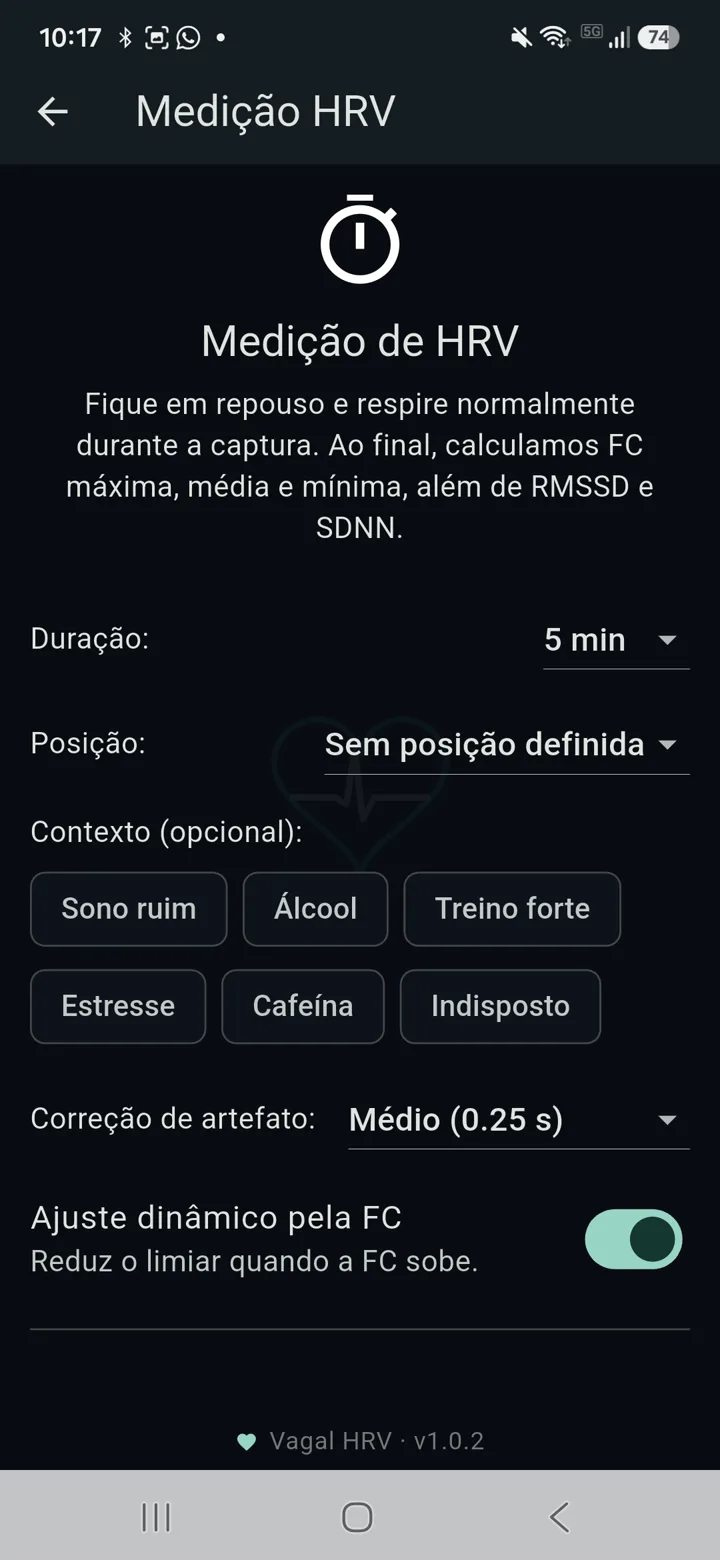 Configuração da medição com duração, posição e tags de contexto